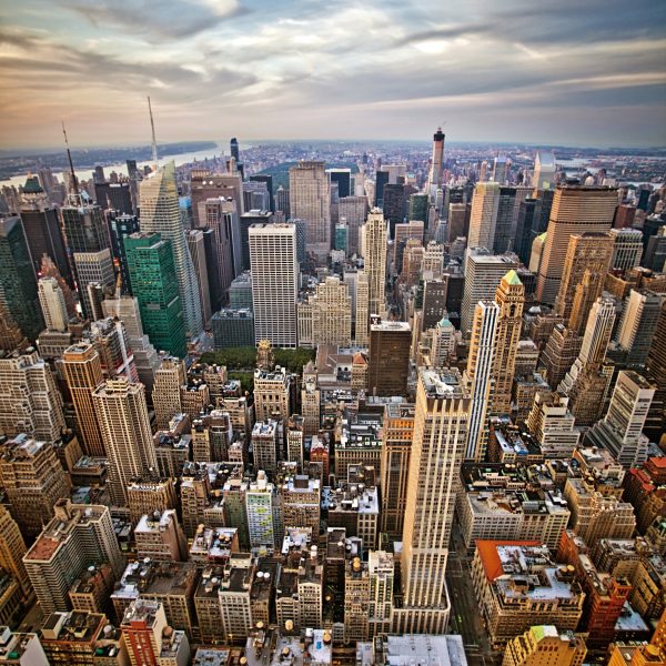 Midtown and lower Manhattan in New York City from high perspective